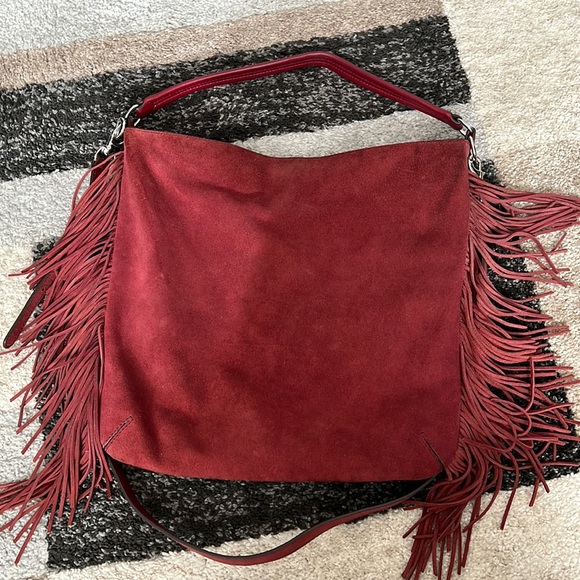 Rebecca Minkoff Handbags - Rebecca Minkoff Clarke fringe hobo, maroon, pre-loved!